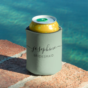 Personalised Name Script Green Bridesmaid Can Cooler