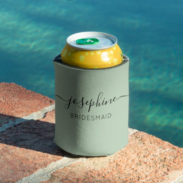 Personalised Name Script Green Bridesmaid  Can Cooler (In Situ Pool)
