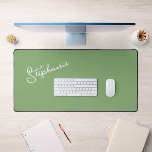 Personalised Name Script Minimalist Sage Green Desk Mat