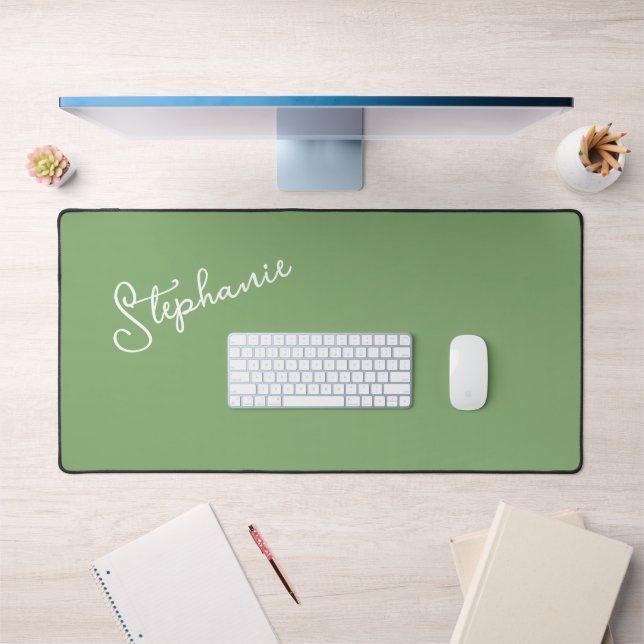 Personalised Name Script Minimalist Sage Green Desk Mat (Office 1)