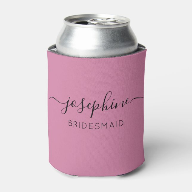 Personalised Name Script Pink Bridesmaid  Can Cooler (Can Front)