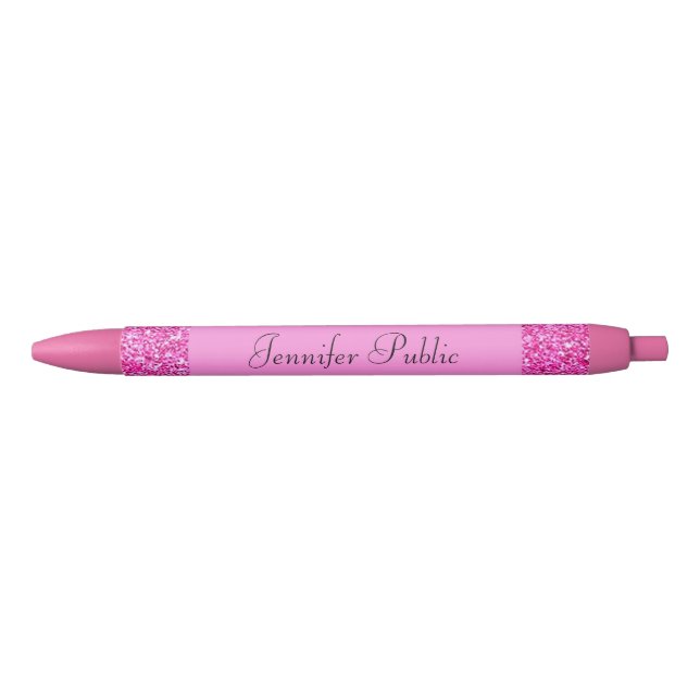 Personalised Name Script Pink Glitter Template Red Ink Pen (Front)