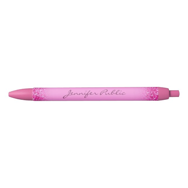 Personalised Name Script Template Pink Glitter Black Ink Pen (Front)