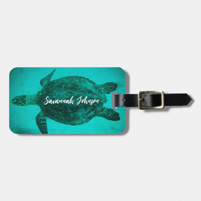 Personalised Name Sea Turtle Beach Life Ocean Luggage Tag (Front Horizontal)