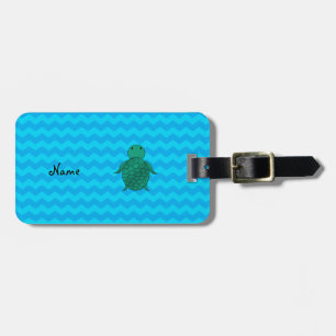 Personalised name sea turtle blue chevrons luggage tag