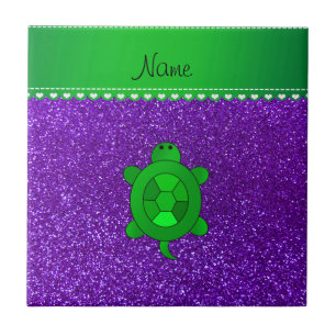Personalised name sea turtle indigo purple glitter tile