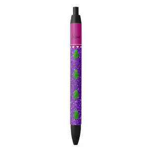 Personalised name sea turtle purple glitter black ink pen