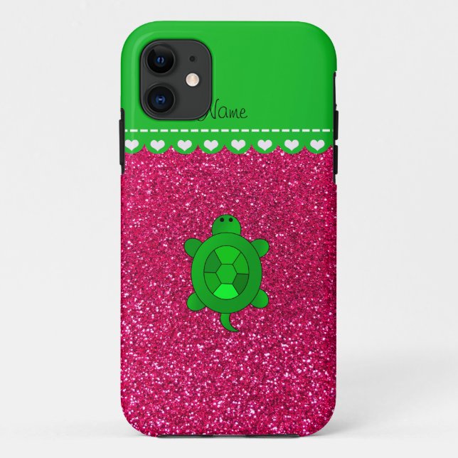 Personalised name sea turtle rose pink glitter Case-Mate iPhone case (Back)