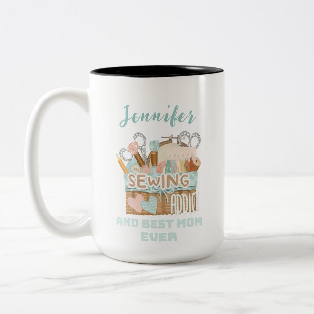 Personalised Name Seamstress Sewing Addict Mum Two-Tone Coffee Mug (Left)