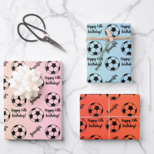 Personalised Name Sentiment Sport Soccer Birthday Wrapping Paper Sheet