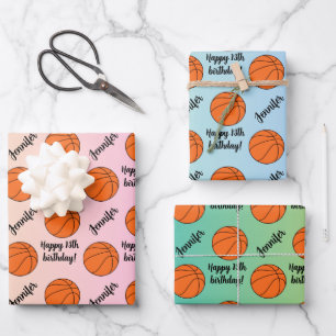 Personalised Name Sentiment Sport Theme Basketball Wrapping Paper Sheet