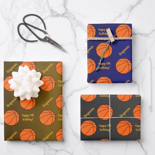 Personalised Name Sentiment Sport Theme Basketball Wrapping Paper Sheet (Front)
