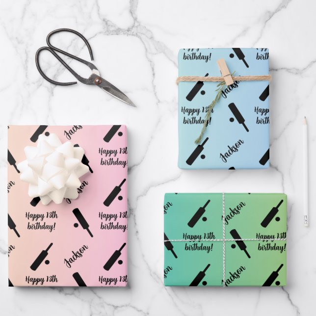 Personalised Name Sentiment Sport Theme Cricket Wrapping Paper Sheet (Front)