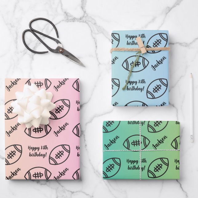 Personalised Name Sentiment Sport Theme Football Wrapping Paper Sheet (Front)