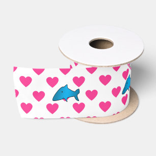 Personalised name shark pink hearts polka dots satin ribbon
