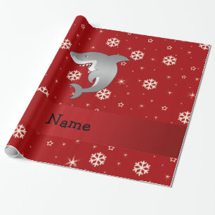 Personalised name shark red snowflakes wrapping paper