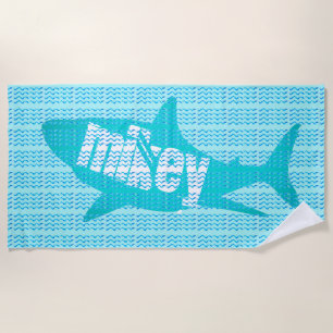 Personalised Name Shark Waves Custom Colours Beach Towel