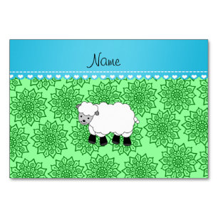 Personalised name sheep green flowers table number
