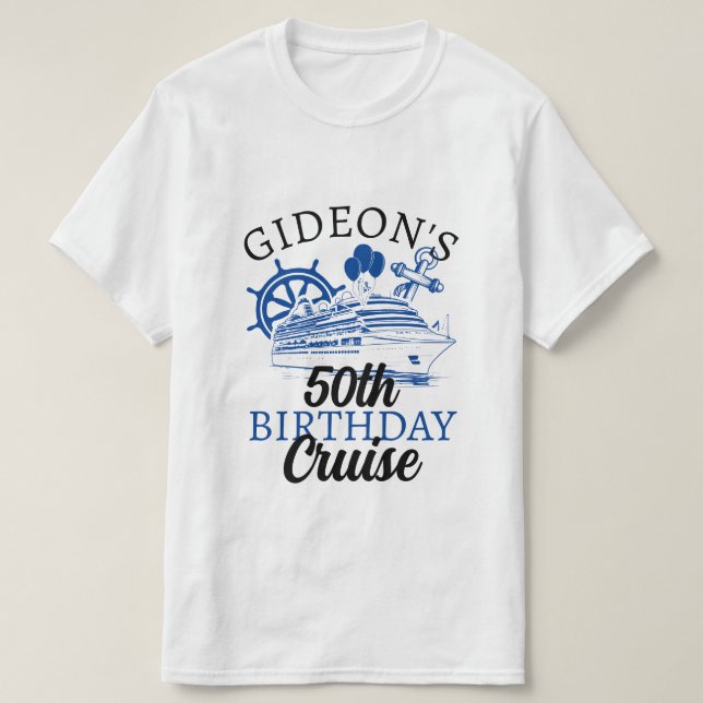 Personalised Name Ship Balloons Cruise Birthday T-Shirt (Design Front)