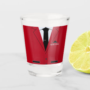 Personalised Name Shot Glass with Red Suit and Tie