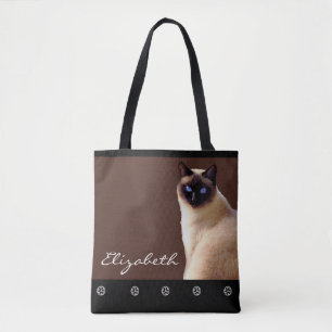 Personalised Name Siamese Cat Tote Bag