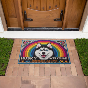 Personalised Name Siberian Husky Dog Welcome Doormat