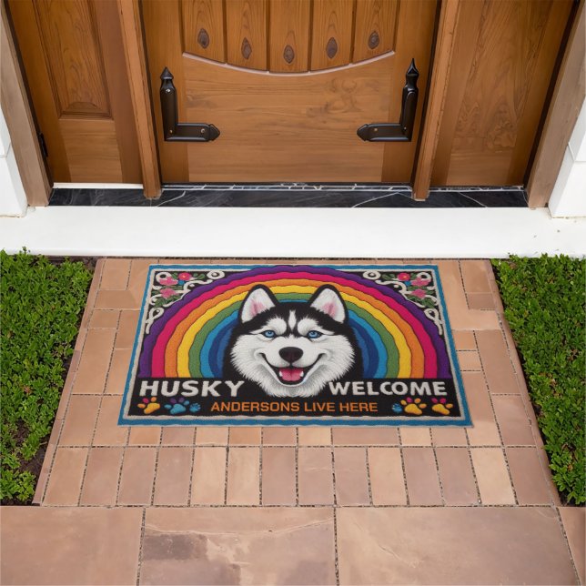 Personalised Name Siberian Husky Dog Welcome Doormat (Outdoor)