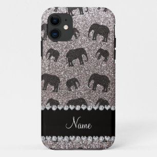 Personalised name silver glitter elephants iPhone 11 case
