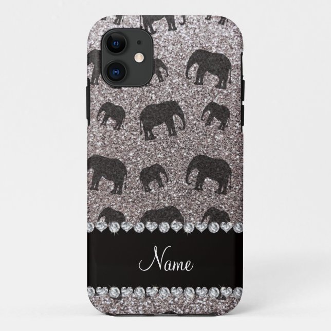 Personalised name silver glitter elephants Case-Mate iPhone case (Back)