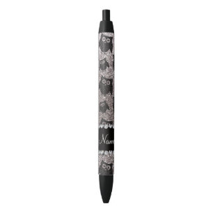 Personalised name silver glitter owls black ink pen