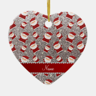 Personalised name silver glitter santas ceramic tree decoration