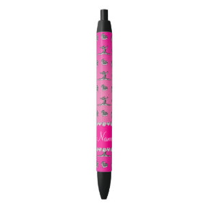 Personalised name silver pink gymnastics black ink pen