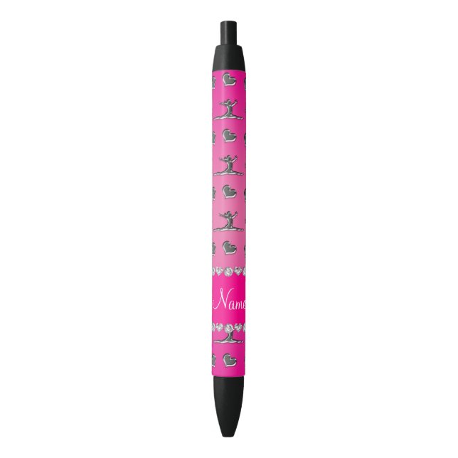 Personalised name silver pink gymnastics black ink pen (Front Vertical)