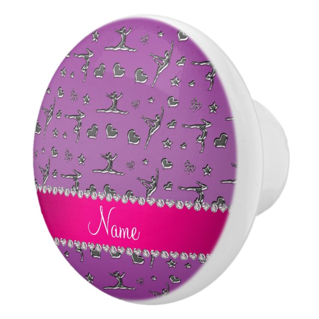 Personalised name silver purple gymnastics ceramic knob (Right)