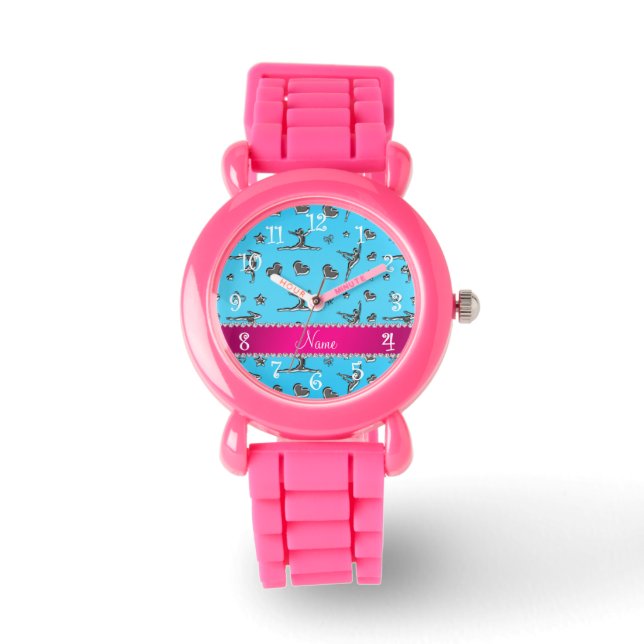Personalised name silver sky blue gymnastics watch (Front)