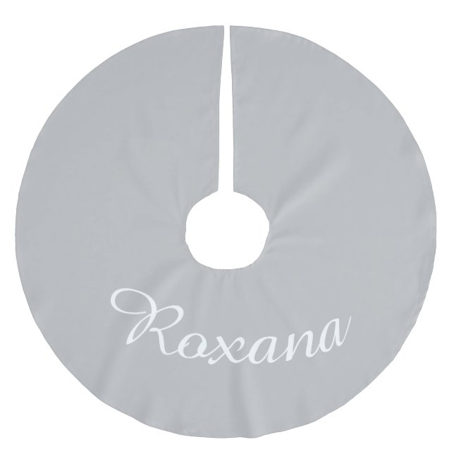 Personalised Name Silver Xmas Holiday Christmas Brushed Polyester Tree Skirt (Front)
