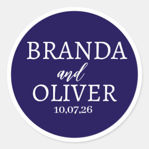 Personalised Name Simple Cute Dark Blue Wedding Classic Round Sticker