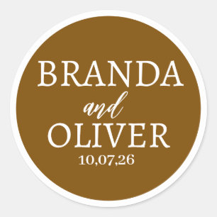 Personalised Name Simple Cute Dark Brown Wedding Classic Round Sticker