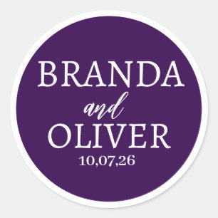 Personalised Name Simple Cute Dark Purple Wedding Classic Round Sticker