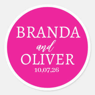 Personalised Name Simple Cute Hot Pink Wedding Classic Round Sticker