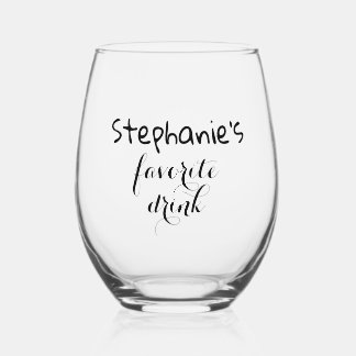 Personalised Name Simple Favourite Drink Chic Stemless Wine Glass