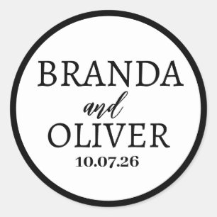 Personalised Name Simple Modern Cute White Wedding Classic Round Sticker