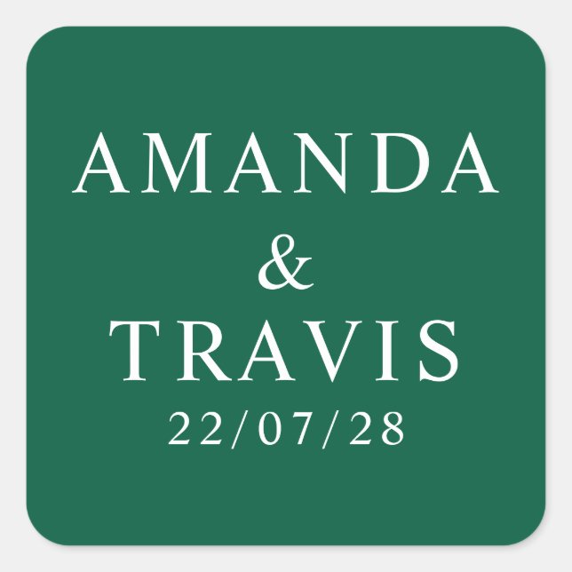 Personalised Name Simple Modern Minimal Wedding   Square Sticker (Front)