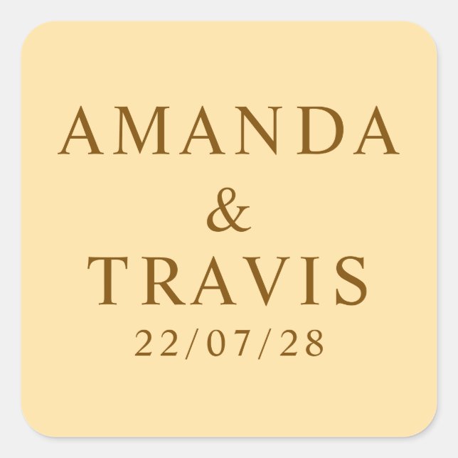 Personalised Name Simple Modern Minimal Wedding   Square Sticker (Front)