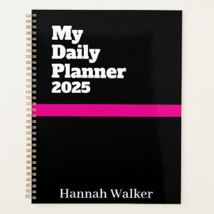 Personalised Name Simple Modern Stylish 2025 Black Planner