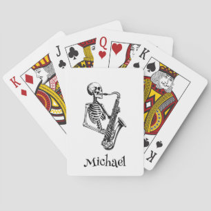 Personalised Name Skeleton Saxophone Music Lover Playing Cards