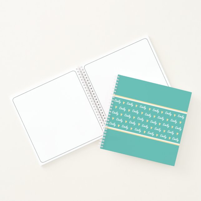 Personalised Name Sketchbook Teal and Yellow Heart Notebook (Inside)