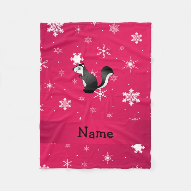 Personalised name skunk pink snowflakes fleece blanket (Front)