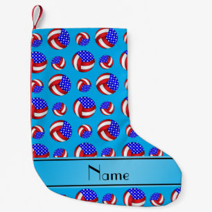 Personalised name sky blue american volleyballs small christmas stocking