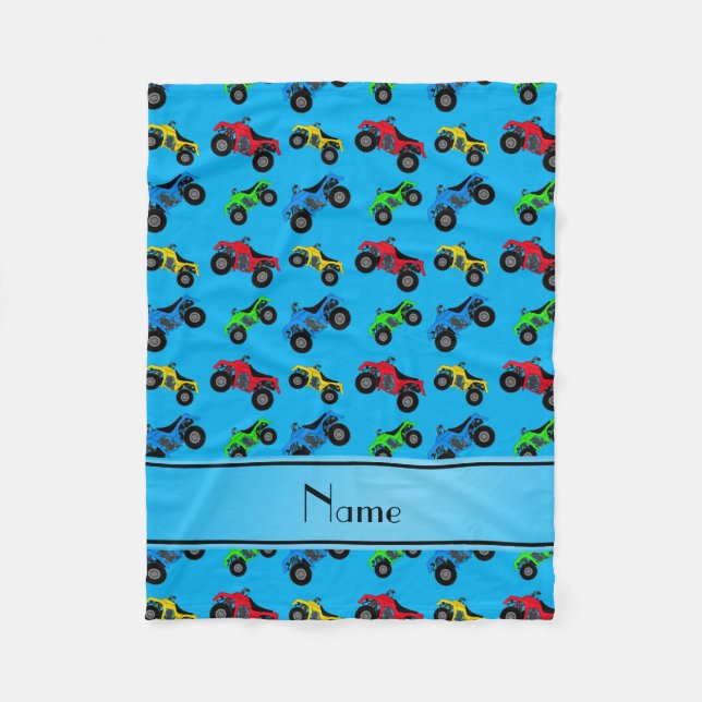 Personalised name sky blue atv pattern fleece blanket (Front)